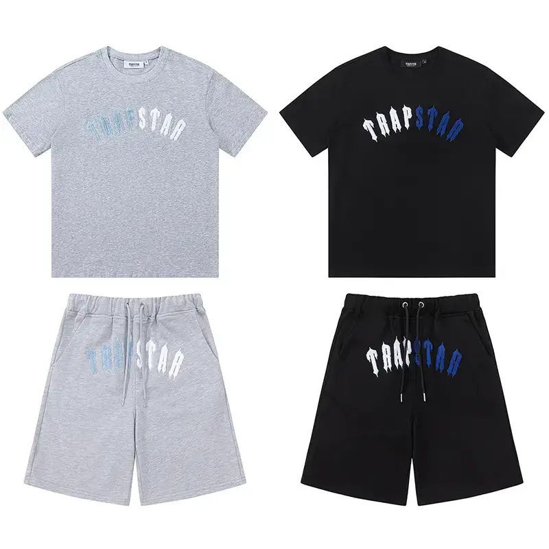 Trapstar Blue and White Contrast Color Towel Embroidery letter pure cotton Casual Short Sleeve T-Shirt Men's and Women's Quarter Pants High Street Suit