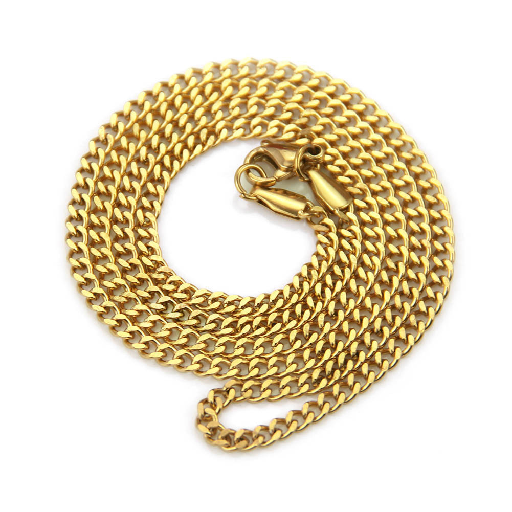 Amazon Explosions European and American Hip Hop Men's Stainless Steel Fine Vacuum Plated Cuban Chain Necklace Chain Clavicle Chain