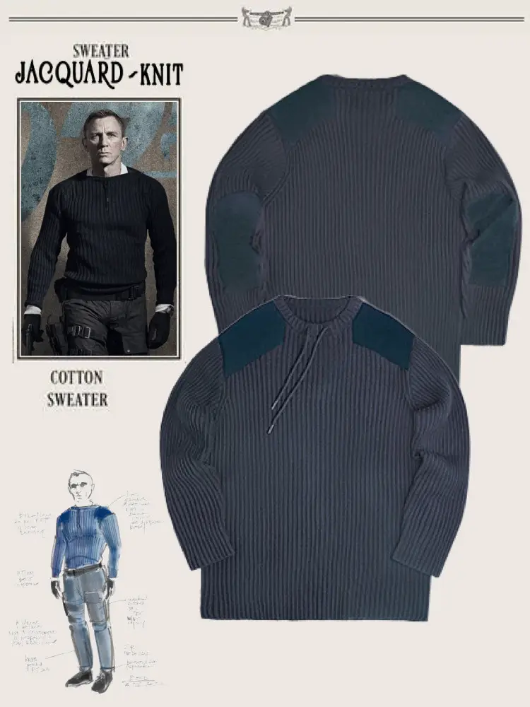 No Time to Die 007 Sweater Tough Guy Style American Retro Drawstring Slim Fit Tactical Knitwear Bond's Same Style