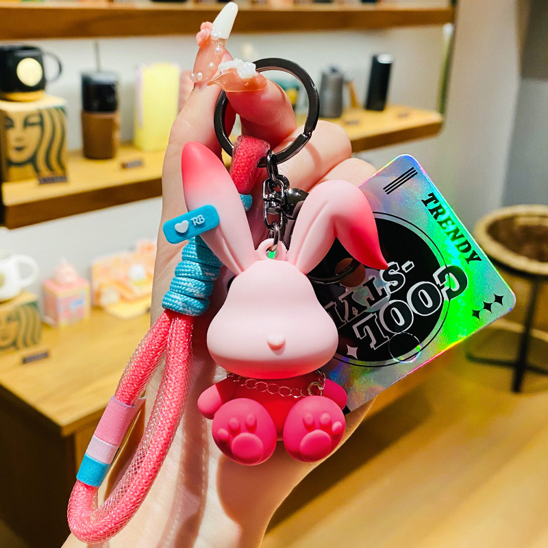 Creative tide cool gradient rabbit pendant cartoon car keychain student bag pendant couple small gift wholesale