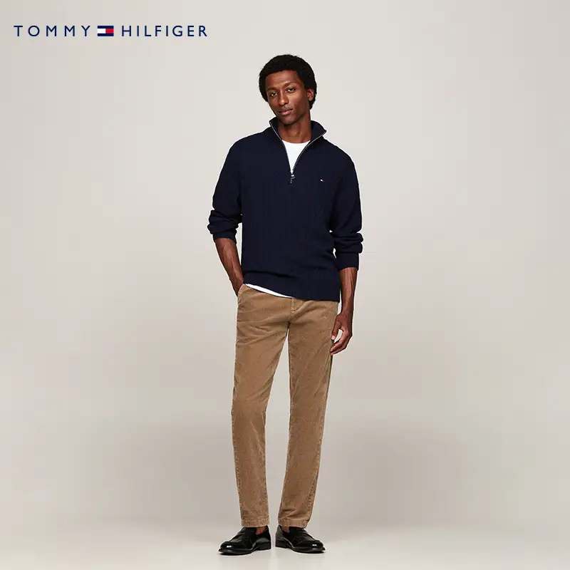 Tommy24 New arrival Fall and winter Men's Pure Wool Casual Work Clothing Half Placket Stand Collar Cable Knitted Sweater 37898