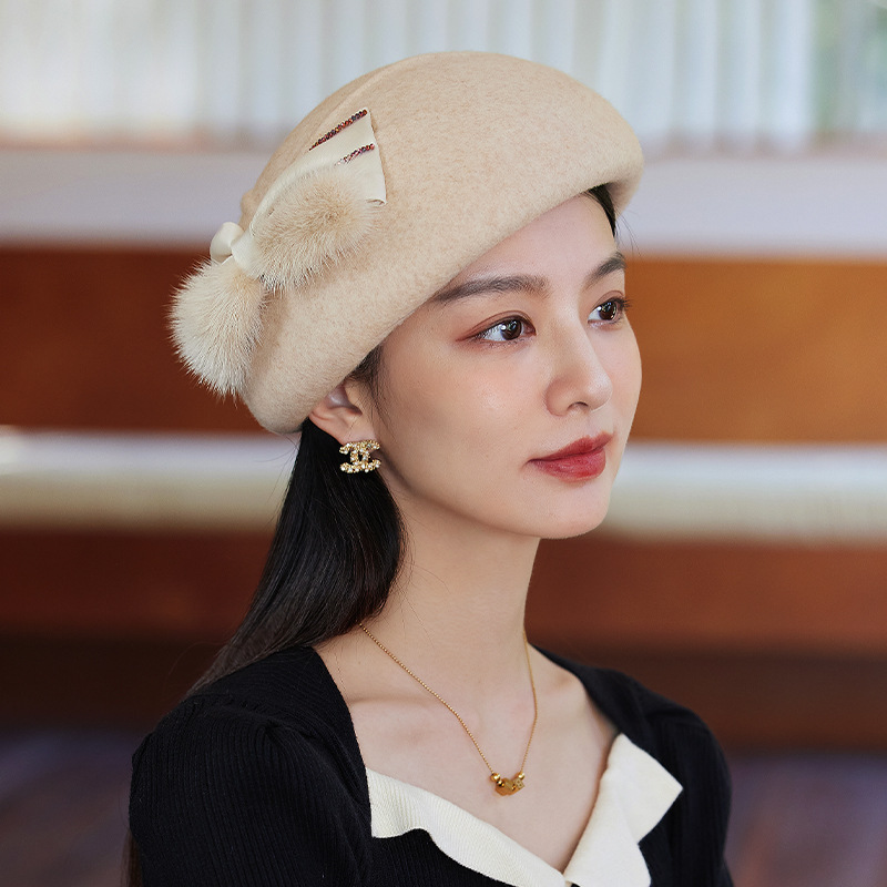 2024 autumn and winter new wool stewartholder hat hat women autumn and winter wool hat new wool beret wholesale