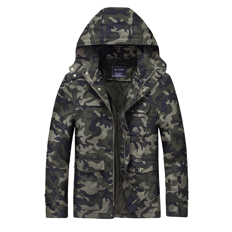 Cross-border autumn and winter new military camouflage trendy men's jacket slim hooded men's casual workwear top
