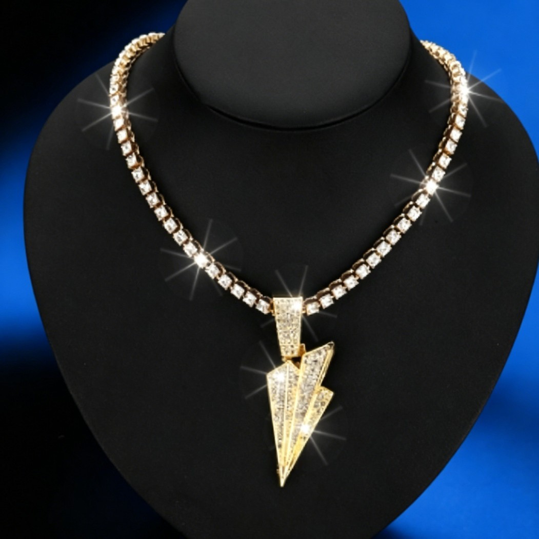 Temu Hot-Selling Full Diamond Alloy Pendant Hip-Hop Cross-Border Men's Necklace European and American Style Simple Fashion Necklace