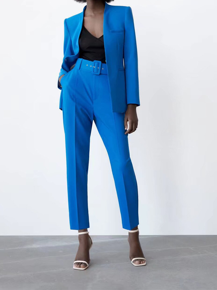Casual suit 2024 new European and American style lapel long suit jacket + slim fit with belt straight trousers