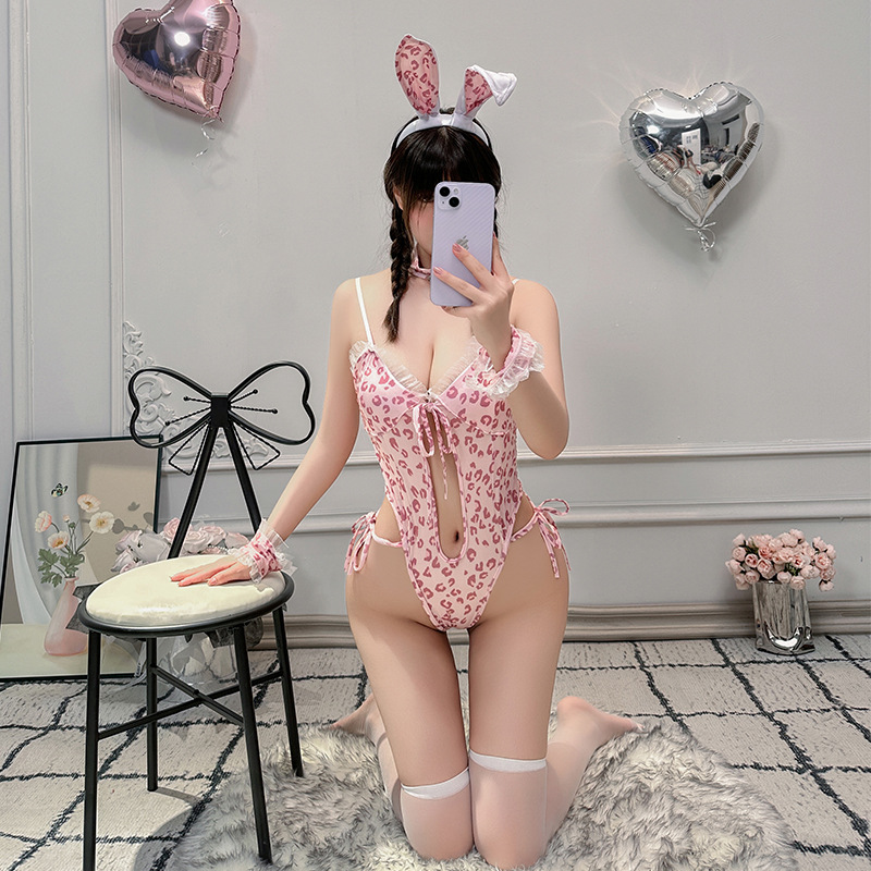 Sexy lingerie role play leopard print bunny pure desire sexy open crotch one-piece uniform passion temptation suit New