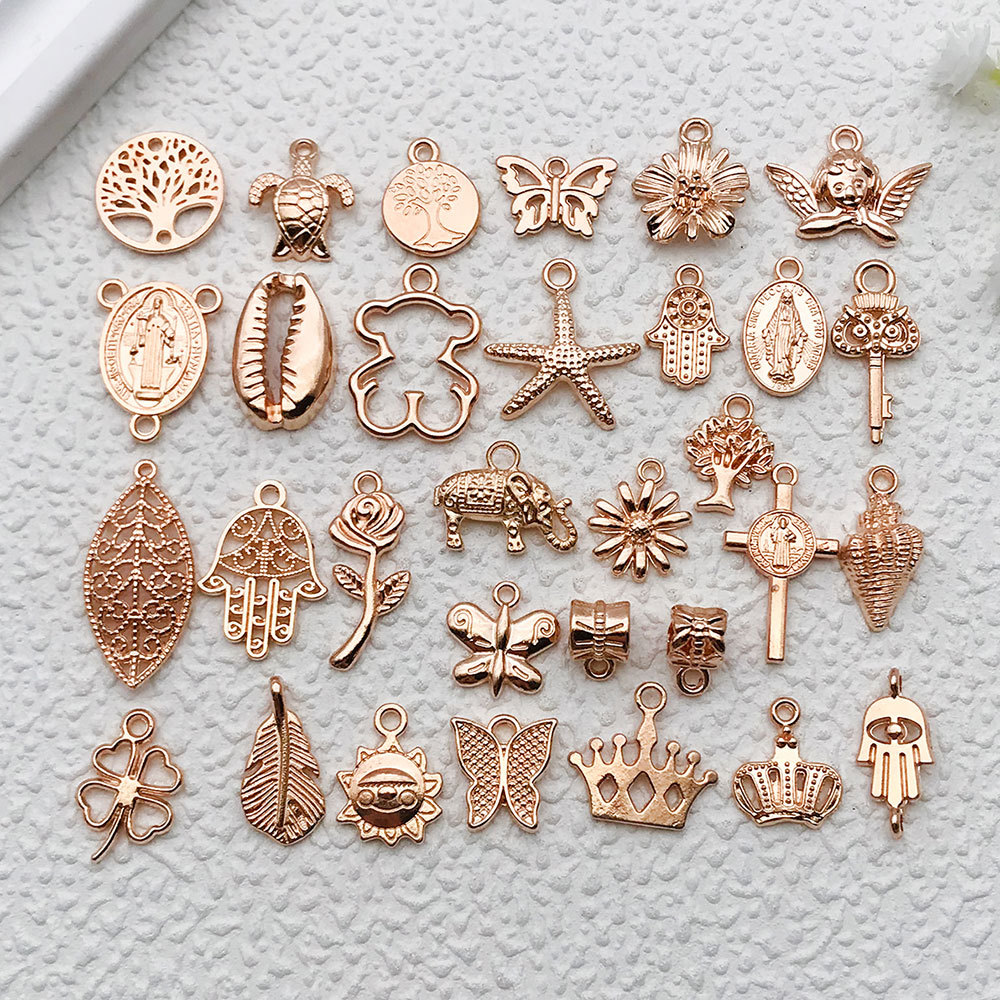 1 kc gold vintage alloy necklace earrings jewelry small pendant handmade DIY mobile phone shell accessories pendant