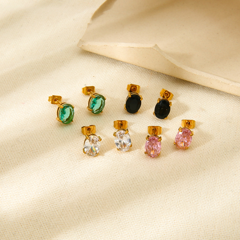 European and American Style Colorful Zircon Stainless Steel Earrings Plated with 18K Gold, Waterproof, Light Luxury Niche High-End Jewelry for Women