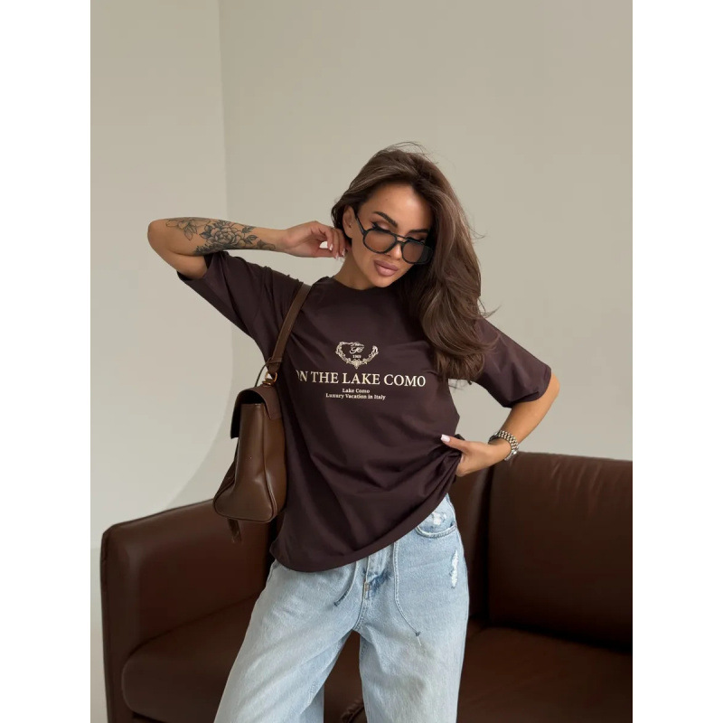 2025 American Style Retro Fashion Casual Ins Style Letter Print 100 Cotton Short-sleeved T-shirt All-match Distinctive Top
