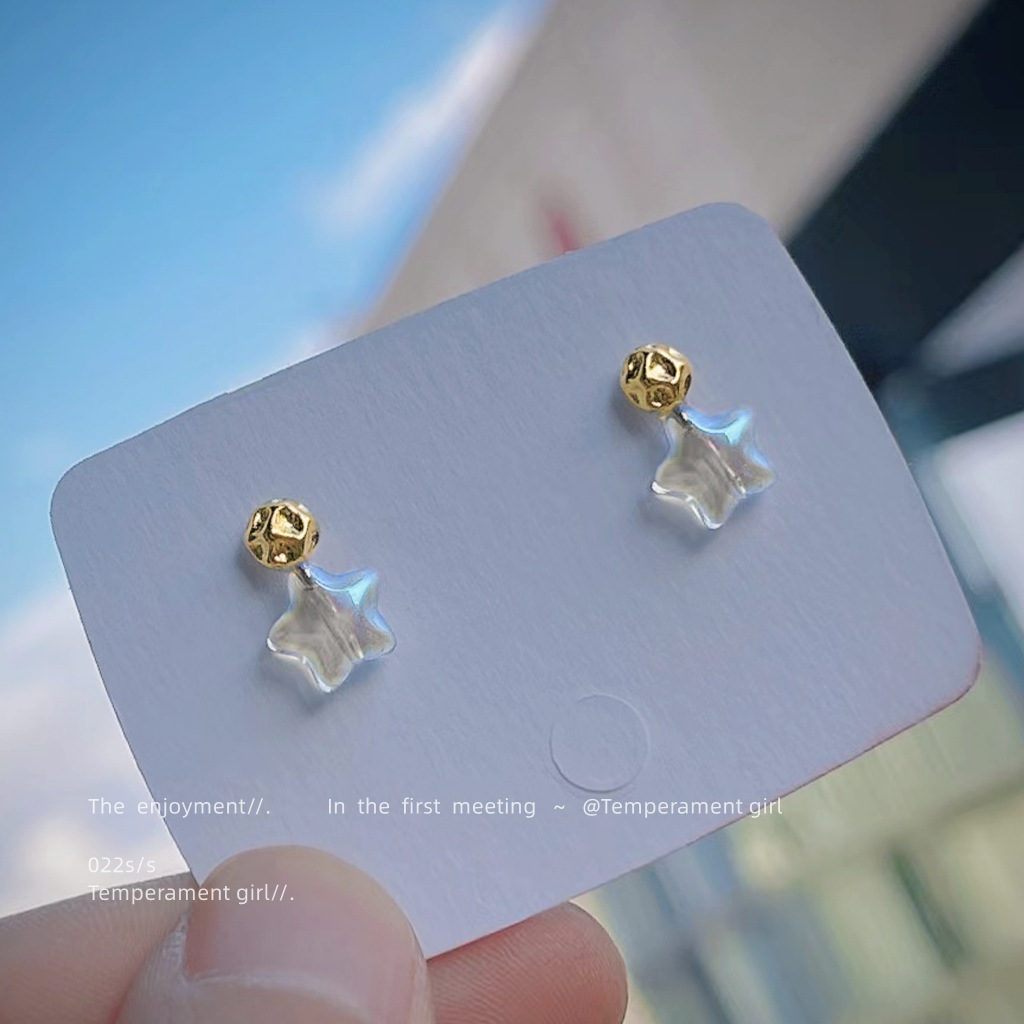 Fresh and Trendy Mini Earrings, Silver-Plated Pins, 14K Plated, Simple Colorful Star Earrings, Factory Live-Stream Jewelry Supply