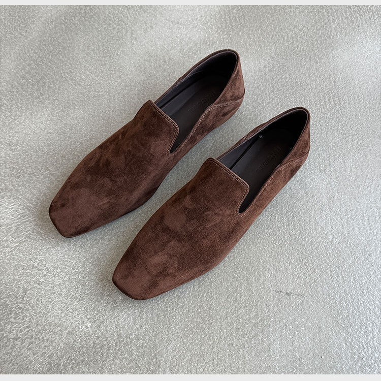 In Stock~ Square-Toe Loafers for Women, Flat-Soled, New Spring Style, Old Money Style, Casual Leather Shoes, Slip-On Suede Shoes