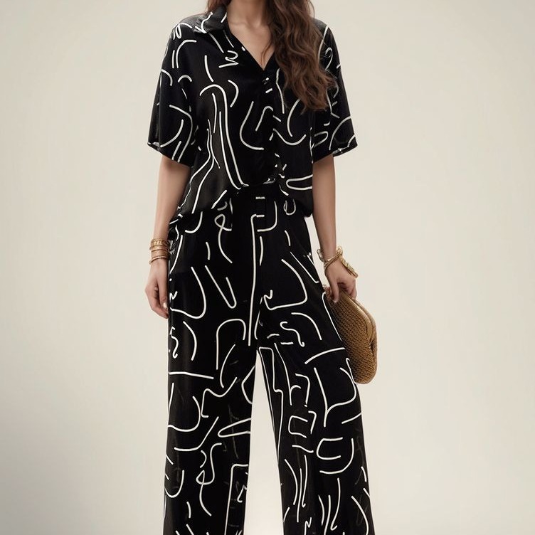 2026 Spring/Summer Women's Ultra Loose Casual Petal Top Comfortable Two-Piece Loose Pants Set