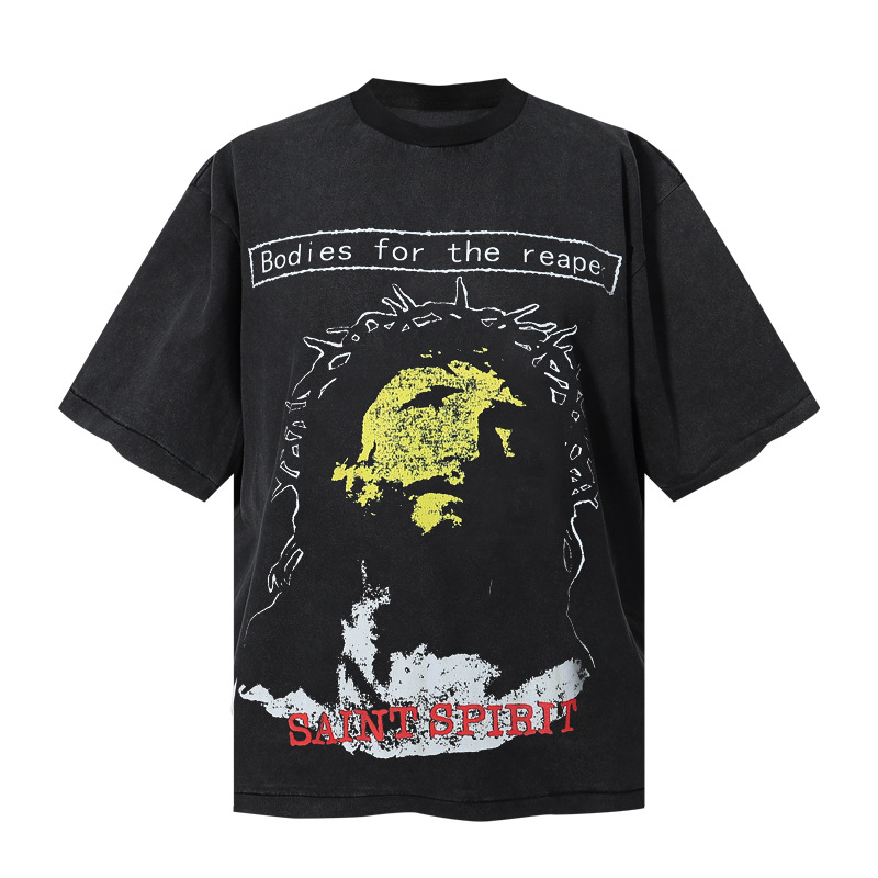 25 Cross-Border American High Street New Half-Sleeved Washed Old Retro Loose Casual Trendyy Short-Sleeved T-Shirts for Men and Women