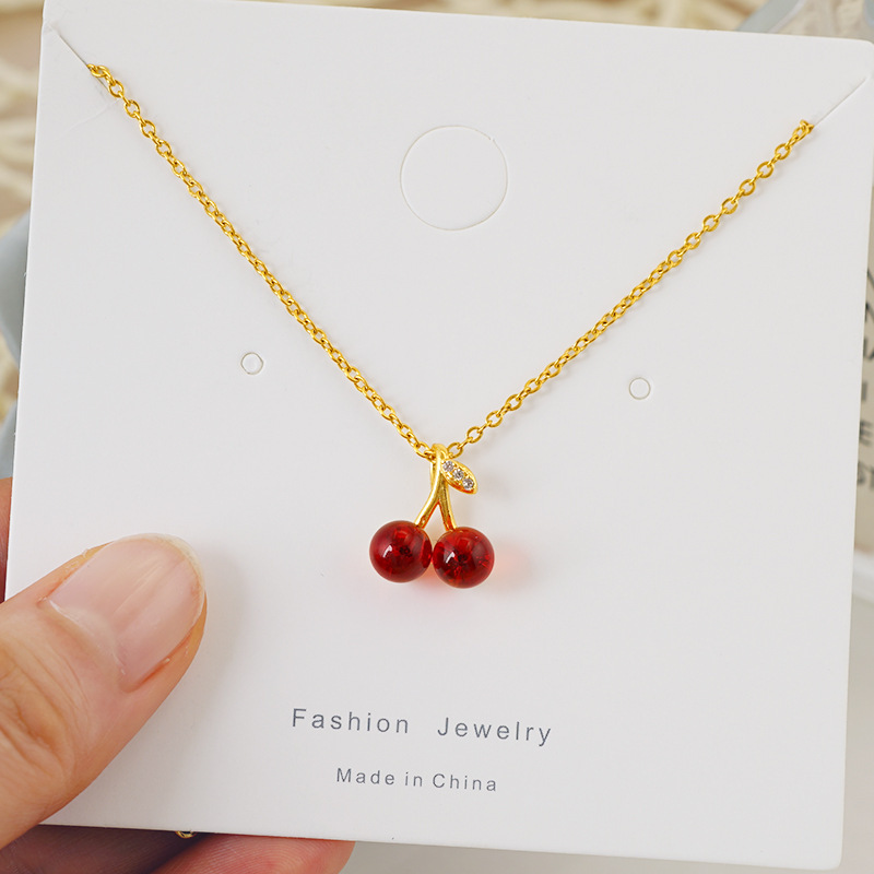 2022 New Model Red Delicate and Fresh Cherry Necklace, Clavicle Chain, Light Luxury Versatile Elegant Cherry-Style Pendant