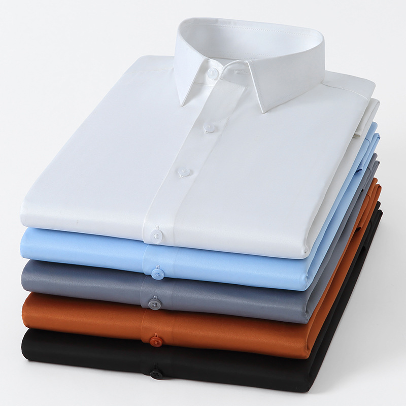 Spring and Autumn New Men's Solid Color Long Sleeve Shirt Business Casual Stretch Workwear Base Shirt Work Business Wear Top