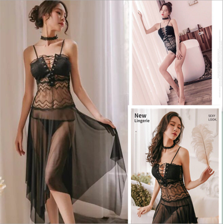 Plus size sexy underwear sling lace-up deep V one-piece underwear foreign trade wholesale Amazon 30039.30038