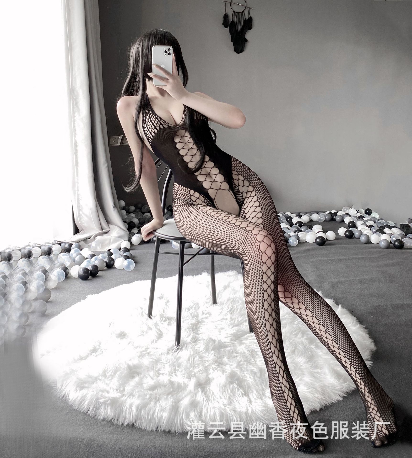 Lin Linting Sexy Underwear One-piece Mesh Netting Set Sling Hollow Open Crotch Large Size Sexy Hanging Neck 3106