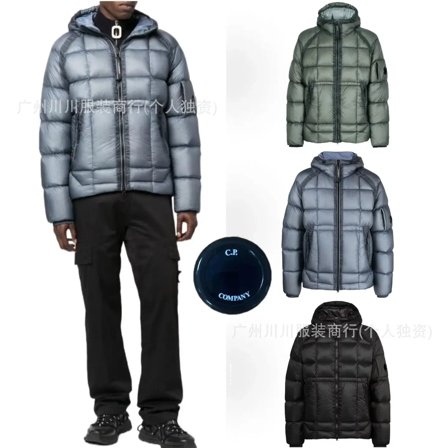 CP棉服跨境专供欧码1/1版本镜片徽章格子连帽COMPANY冬季加厚保暖