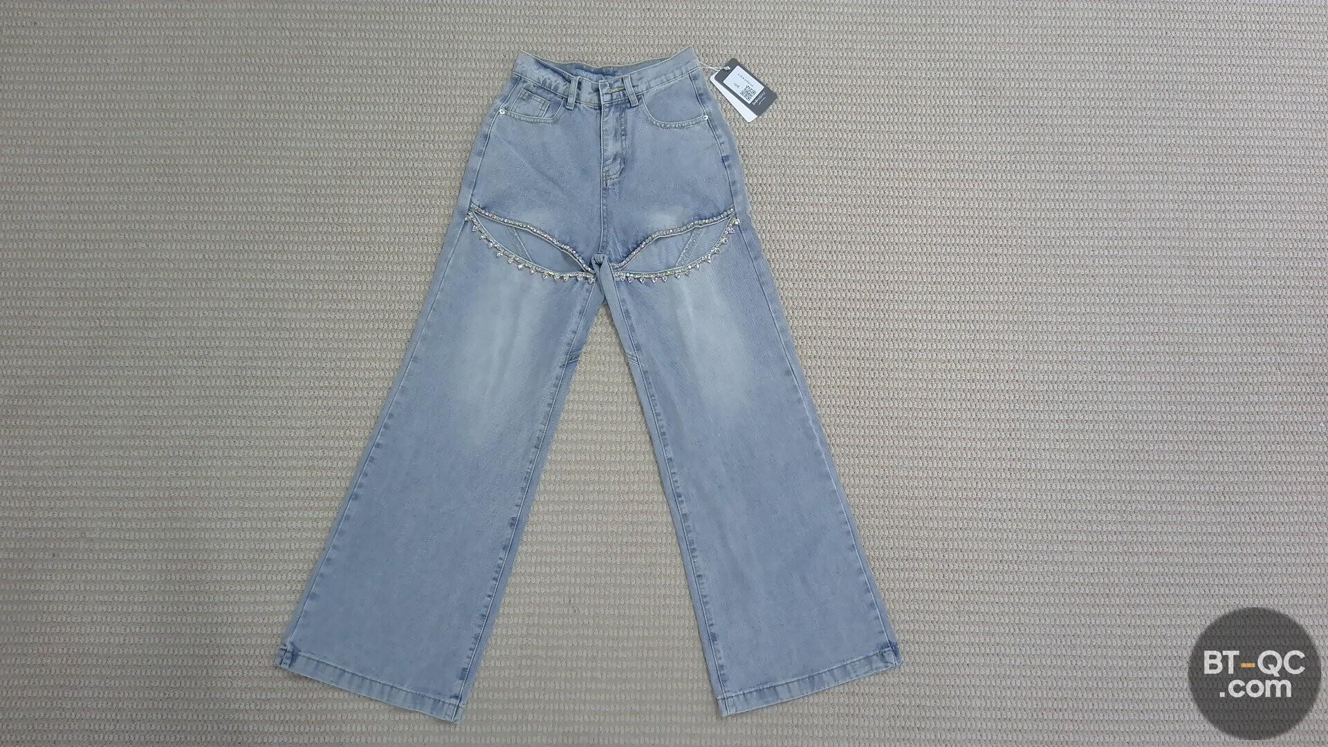 Unique Designer Rhinestone-Embellished Wide-Leg Women's Pants 2026 Spring New Fashion High-Waisted Straight-Leg Flared Jeans for Women QC