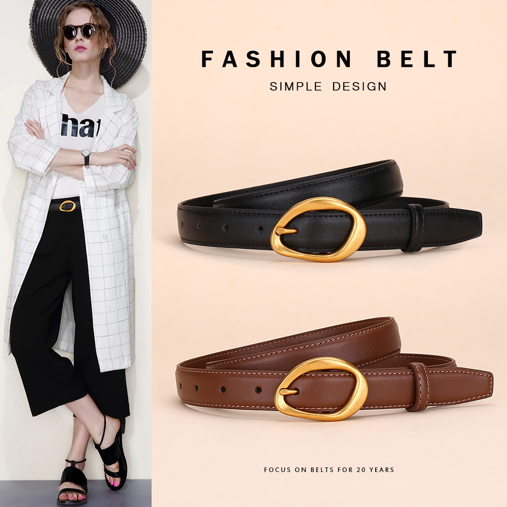 Genuine Leather Belt for Women, High-End Niche Design, Fashionable Versatile Cowhide Belt, Women's Pin Buckle Belt