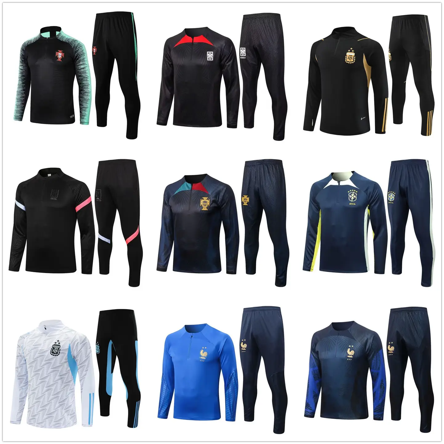 2223 Brazil Argentina Portugal Jersey Pre-Match Warm-Up Appearance Suit Men's Long-Sleeved Football Training Suit