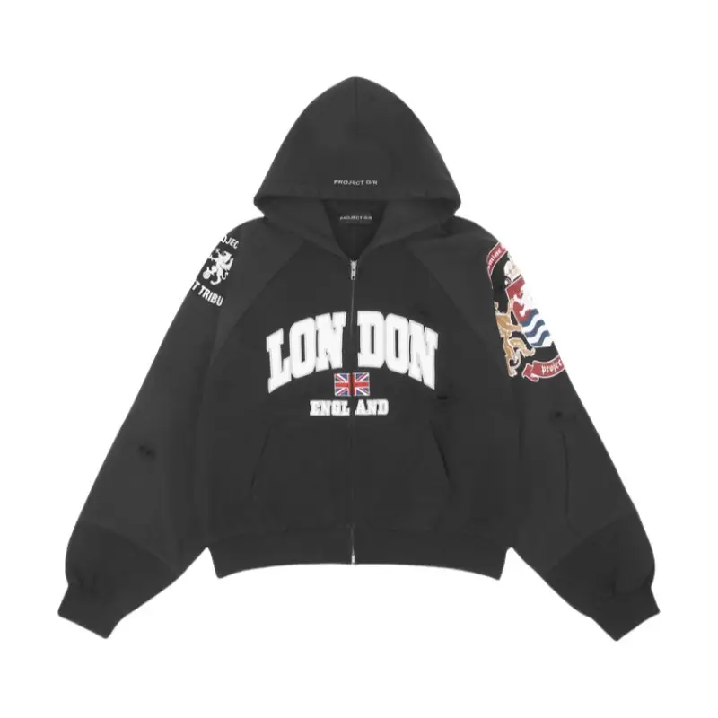 Gralz Project Niche Trendy Brand Embroidered Medal Fake Two-Piece Washed Distressed Zipper Hoodie Jacket