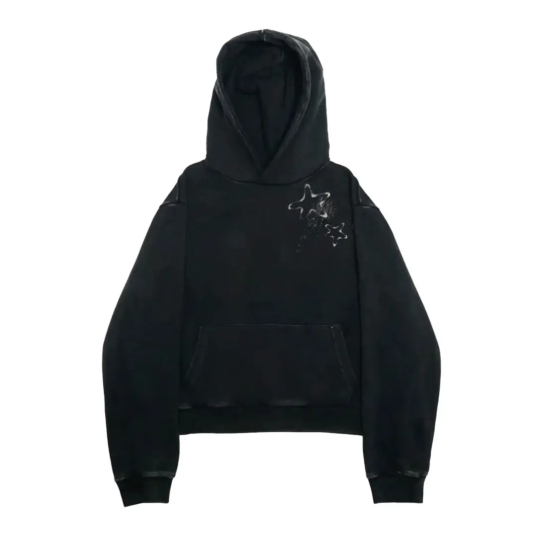 Shibu Light Subculture Vintage-Inspired Simple High-End Design Sparkling Star Hooded Drop-Shoulder Sweatshirt