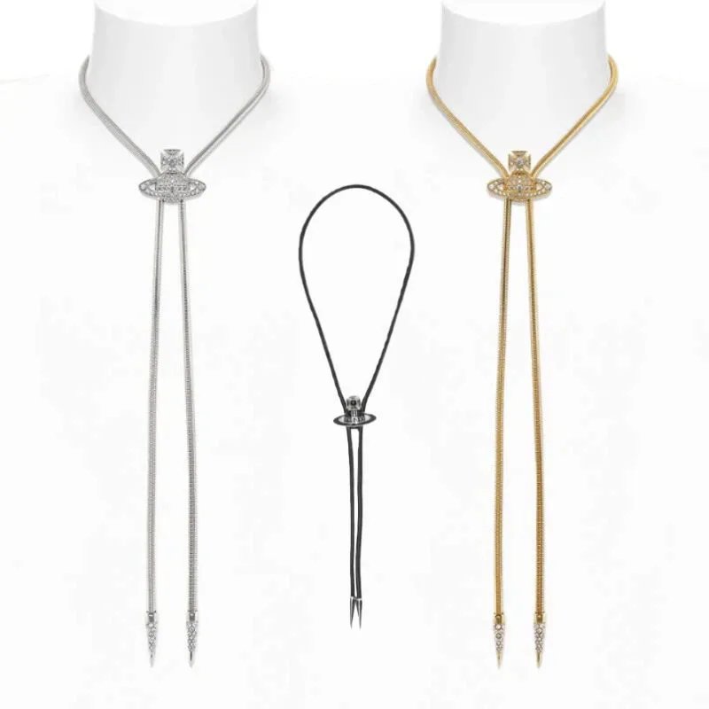 M18-Empress Dowager Bolo tie snake bone Saturn tie necklace light luxury niche black enamel tie Seiko sweater chain