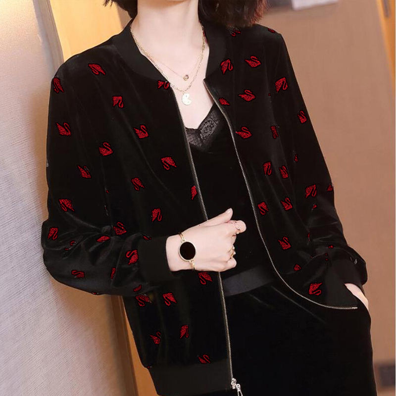 Casual Jacket for women Spring and Autumn New Korean style loose plus size gold velvet slimming top versatile small jacket baseball uniform