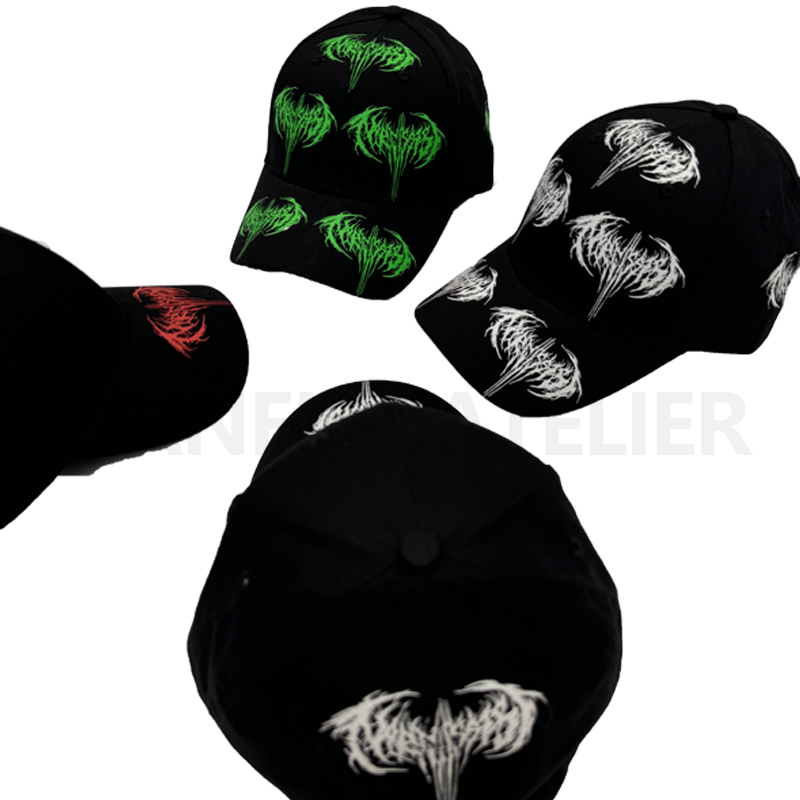 Black Baseball Cap with White Graphic Print