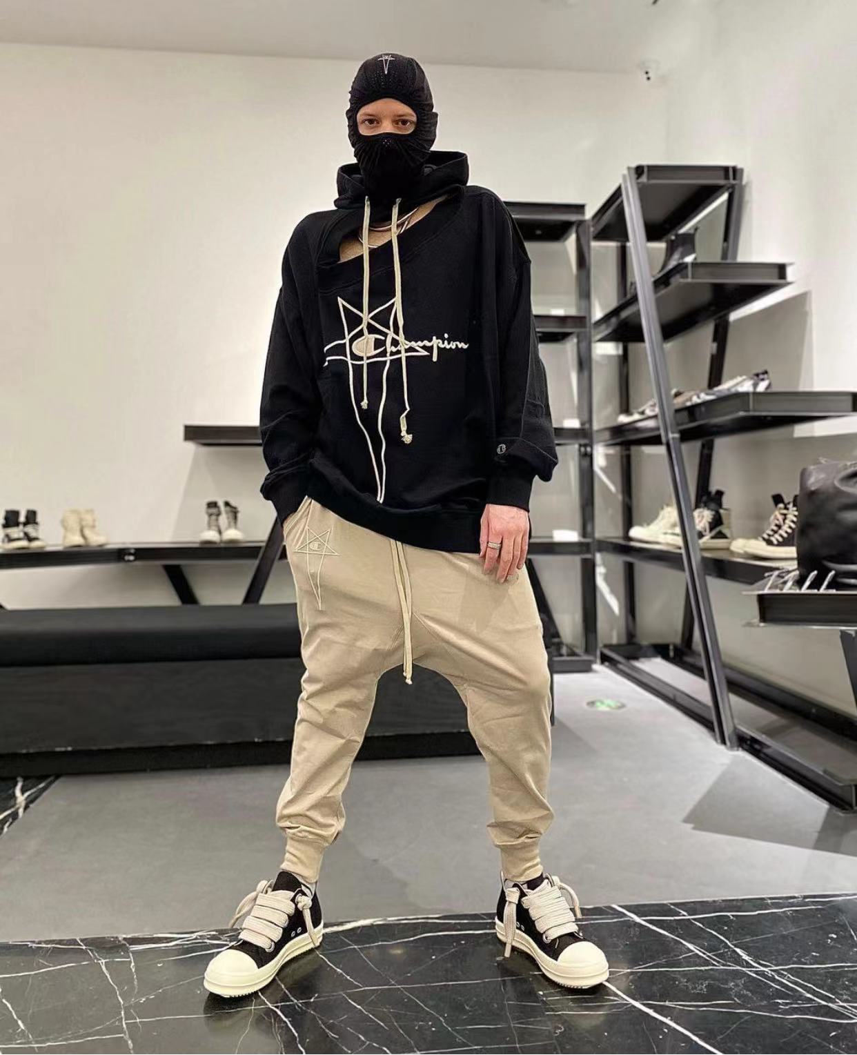 Rick Owens Black Canvas Low Top Sneakers