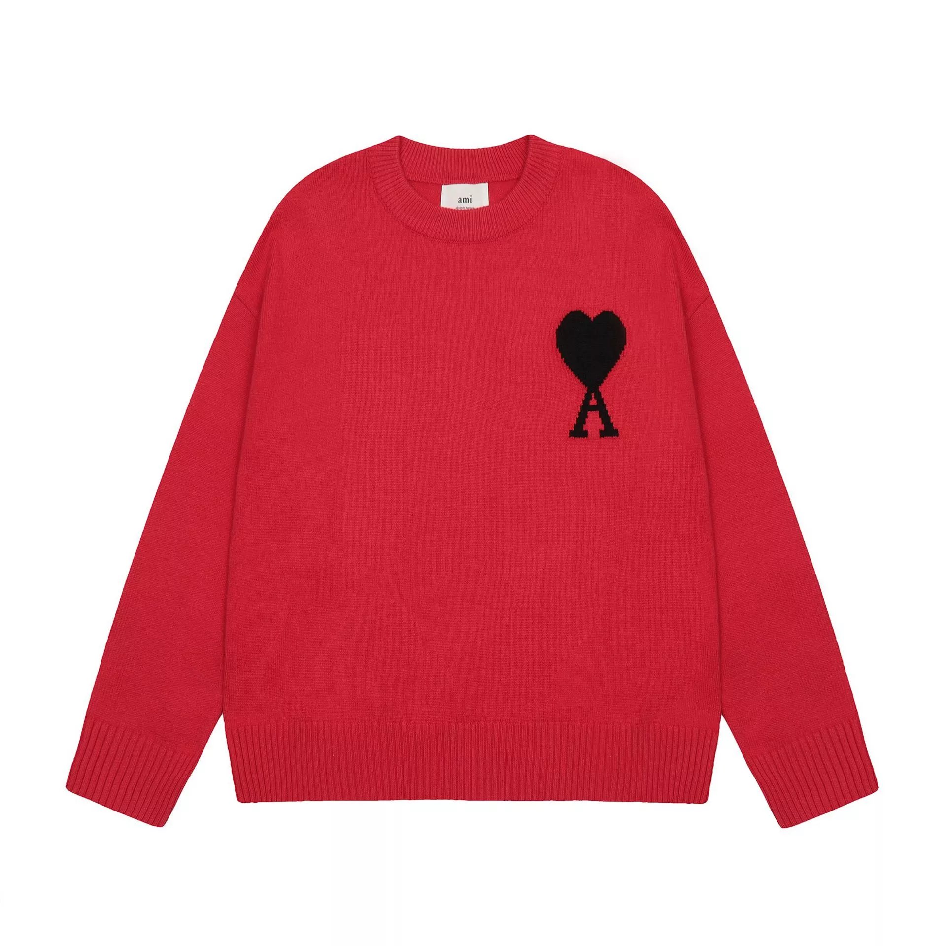 Ami Paris Black Sweater with Red Heart Logo