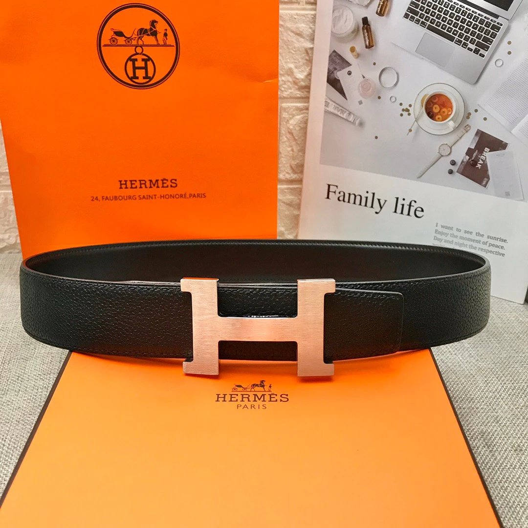 Hermes H Buckle Belt Black Leather