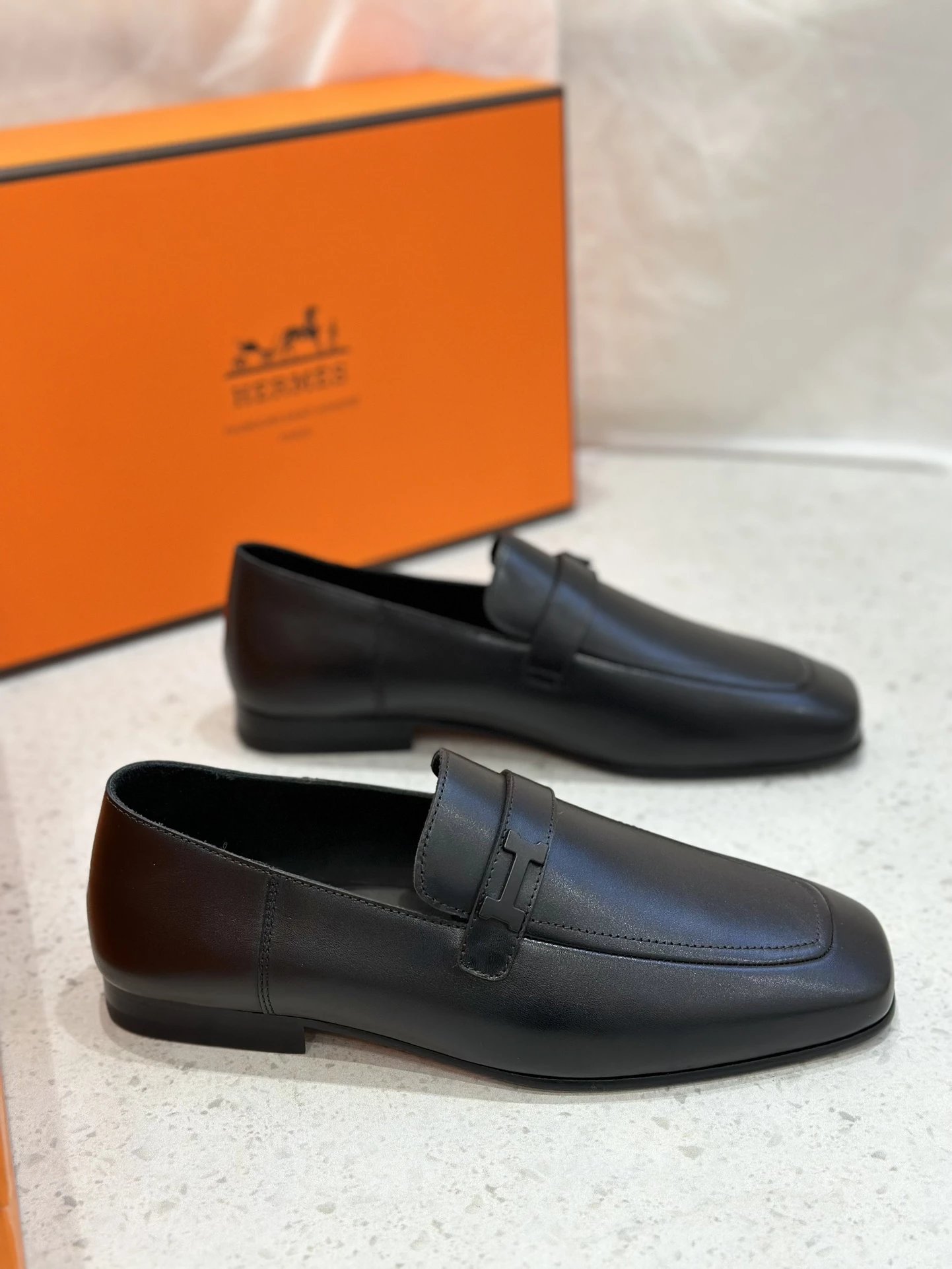 Hermes Men's Dark Grey Loafers Size 43