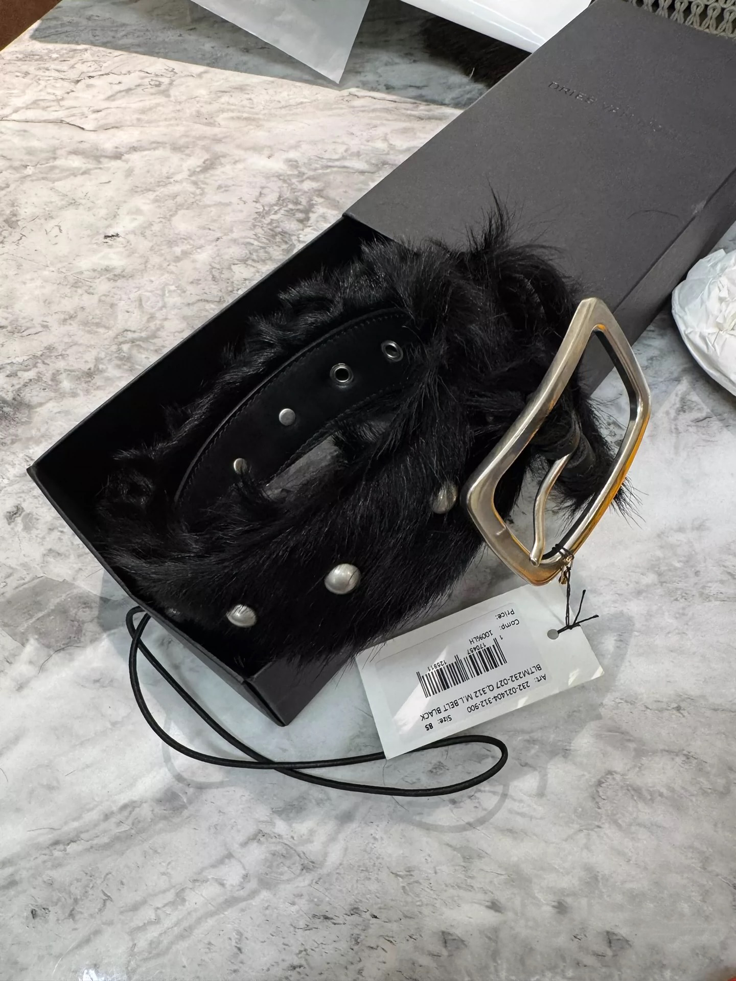 Dries Van Noten Black Fur Belt