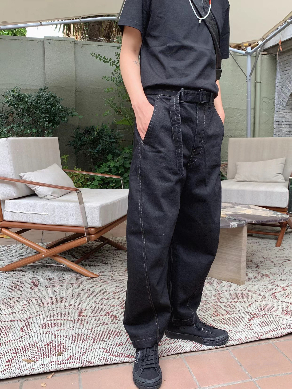 Black Wide Leg Belted Pants
