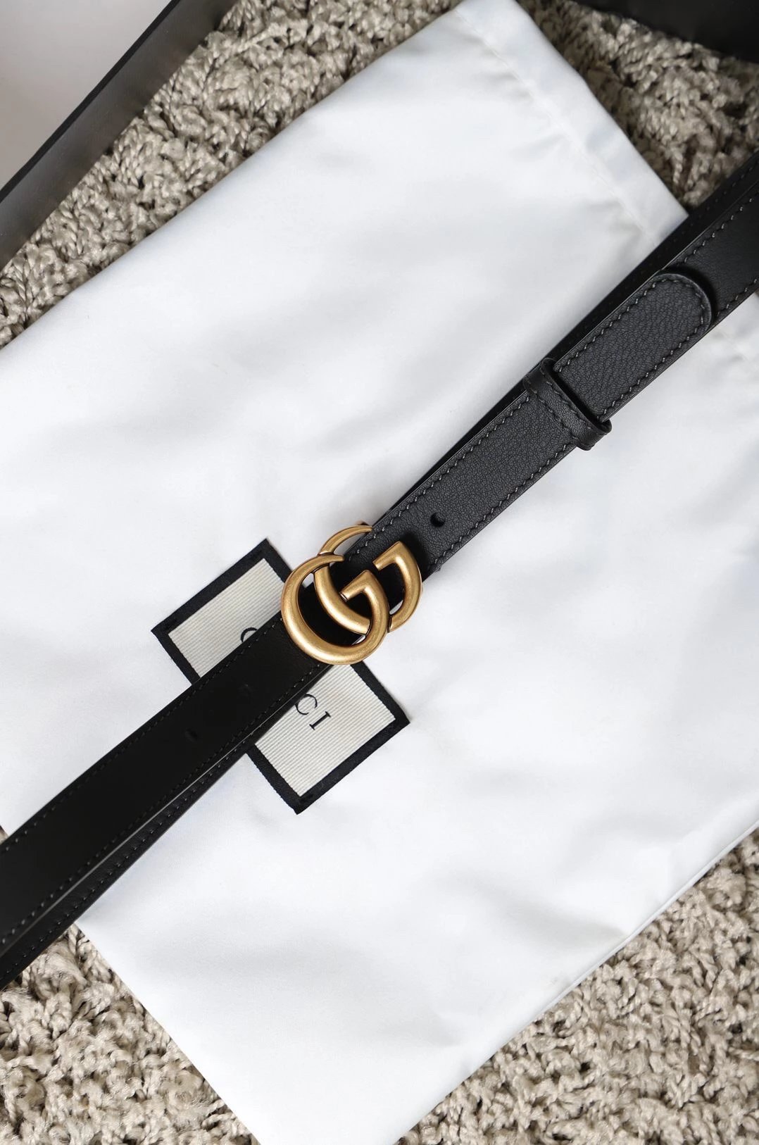Gucci Marmont Belt Black Leather Gold GG Buckle