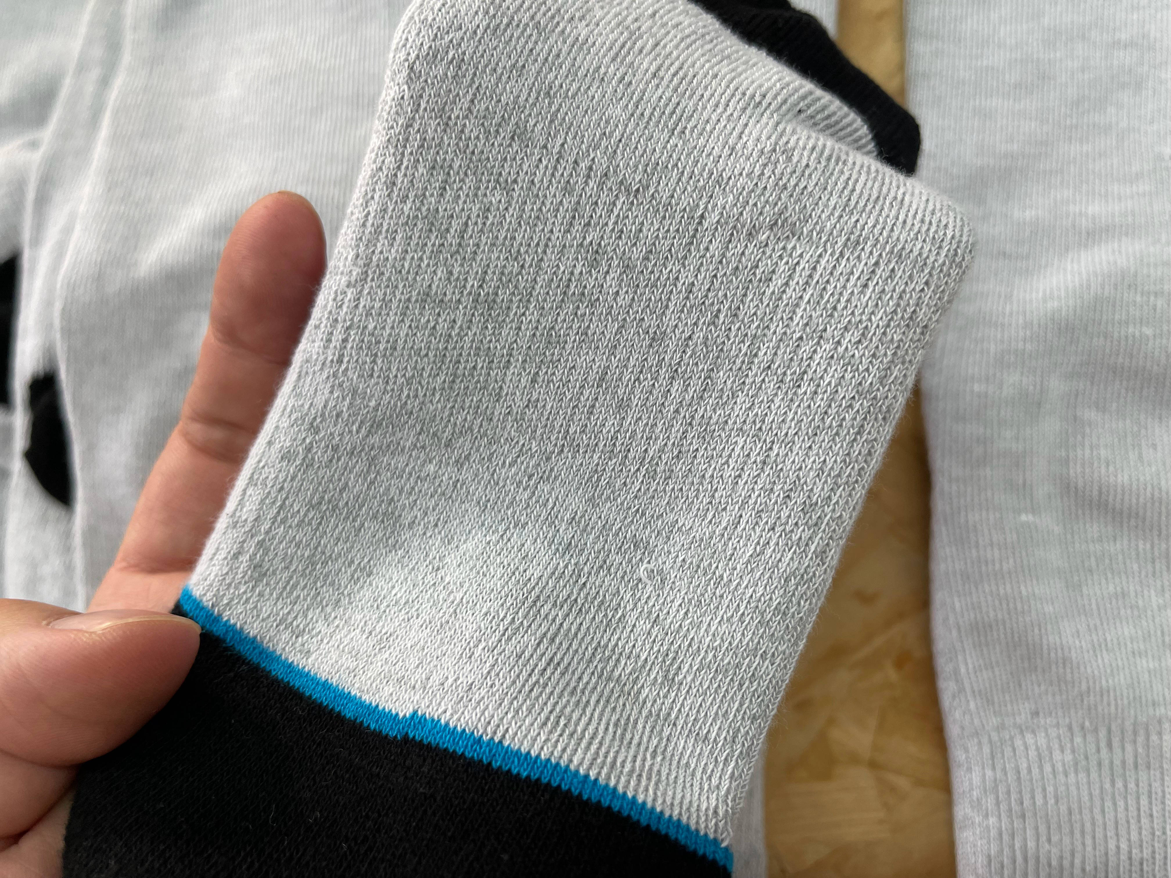 Grey Socks with Black and Blue Trim