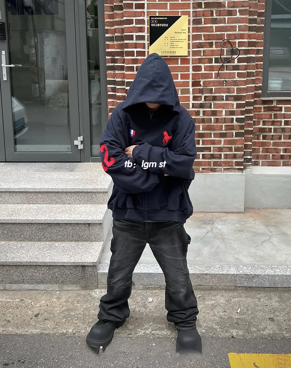 Balenciaga Navy Zip Hoodie with Horse and 22 Logo