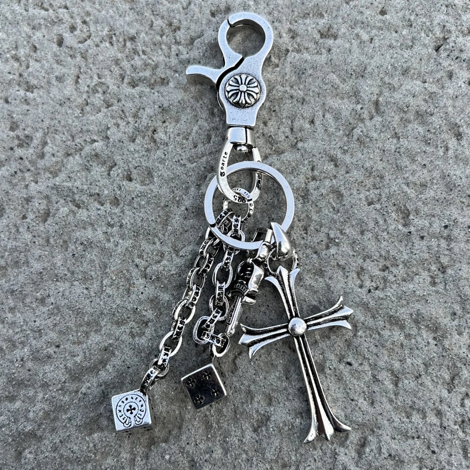 Chrome Hearts Dagger Heart Charm Keychain Silver
