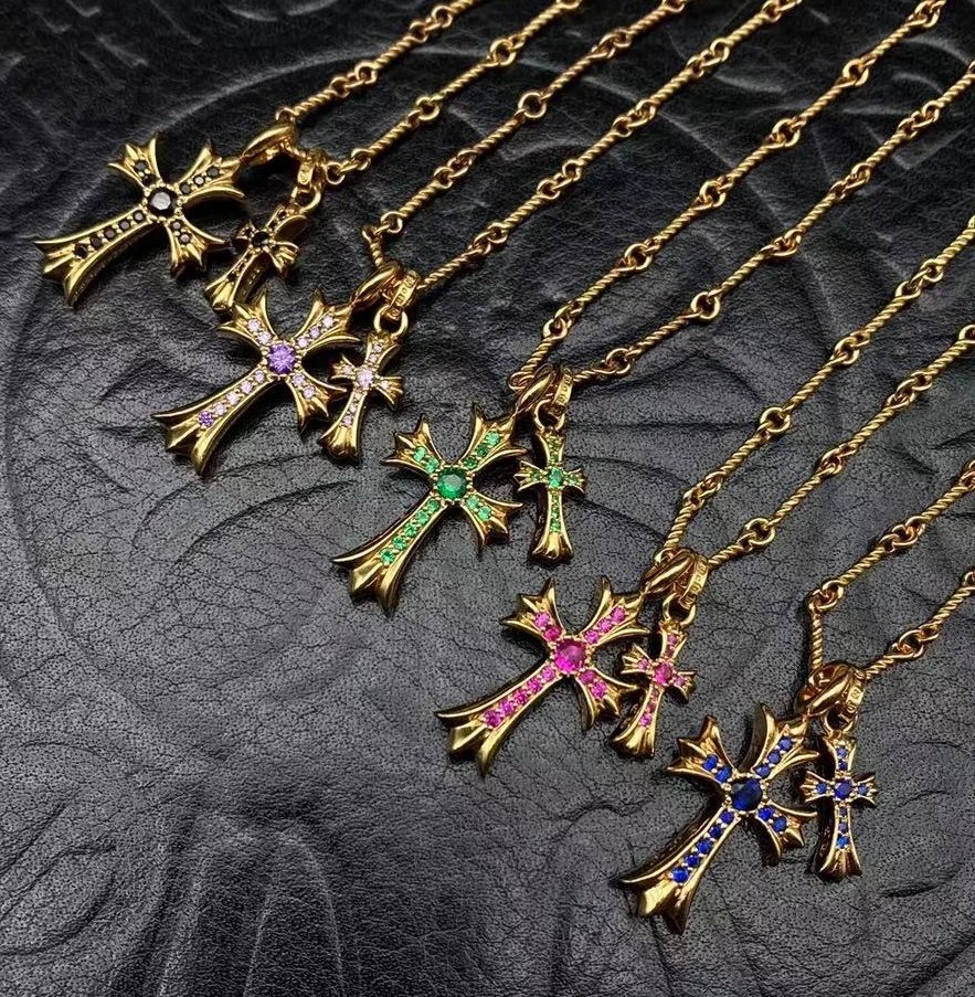 Chrome Hearts 22K Gold Diamond Cross Necklace