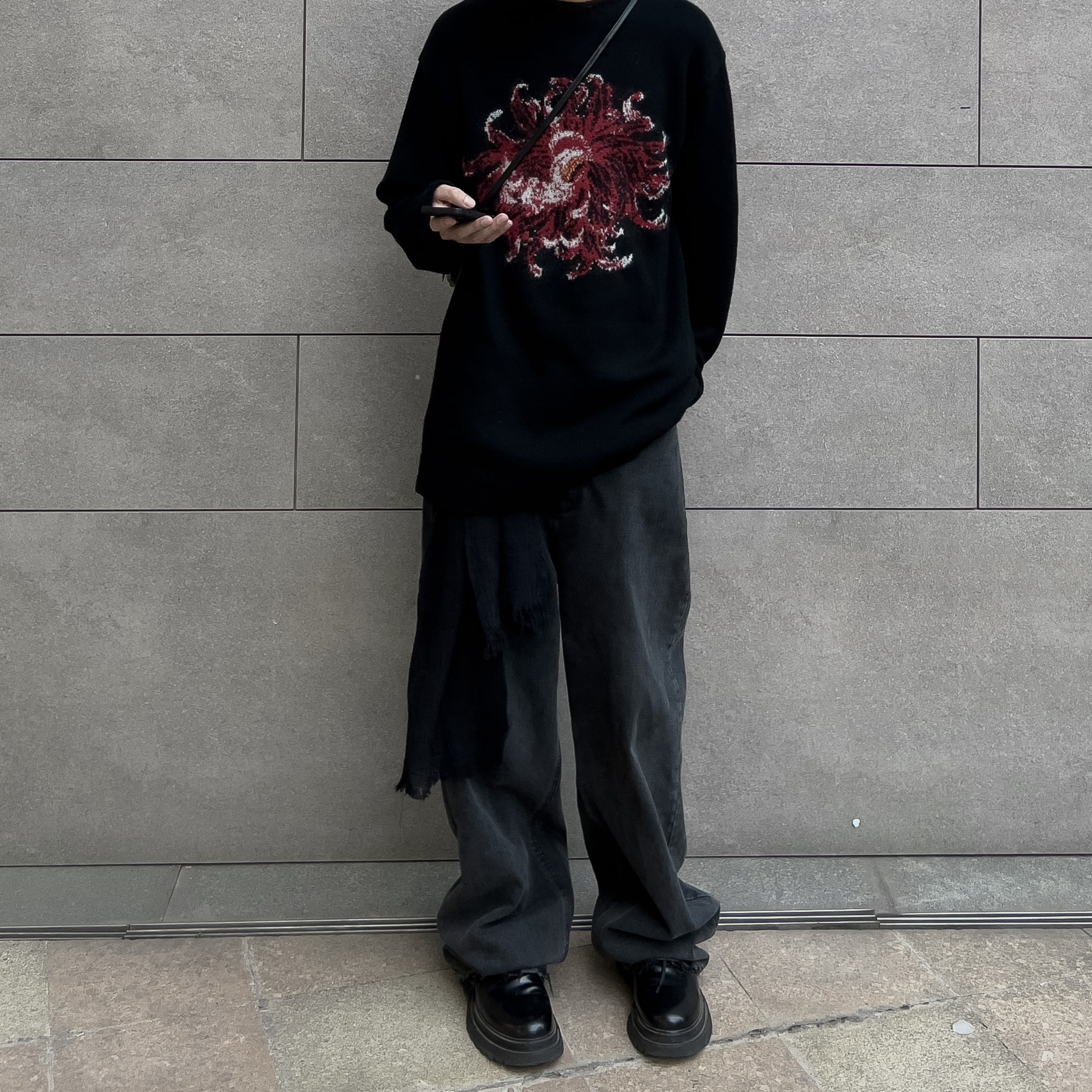 Yohji Yamamoto Pour Homme Black Floral Sweater