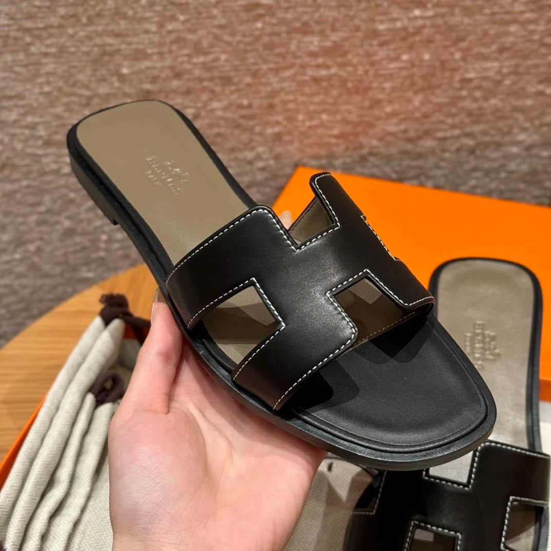 Hermes Oran Sandals Black