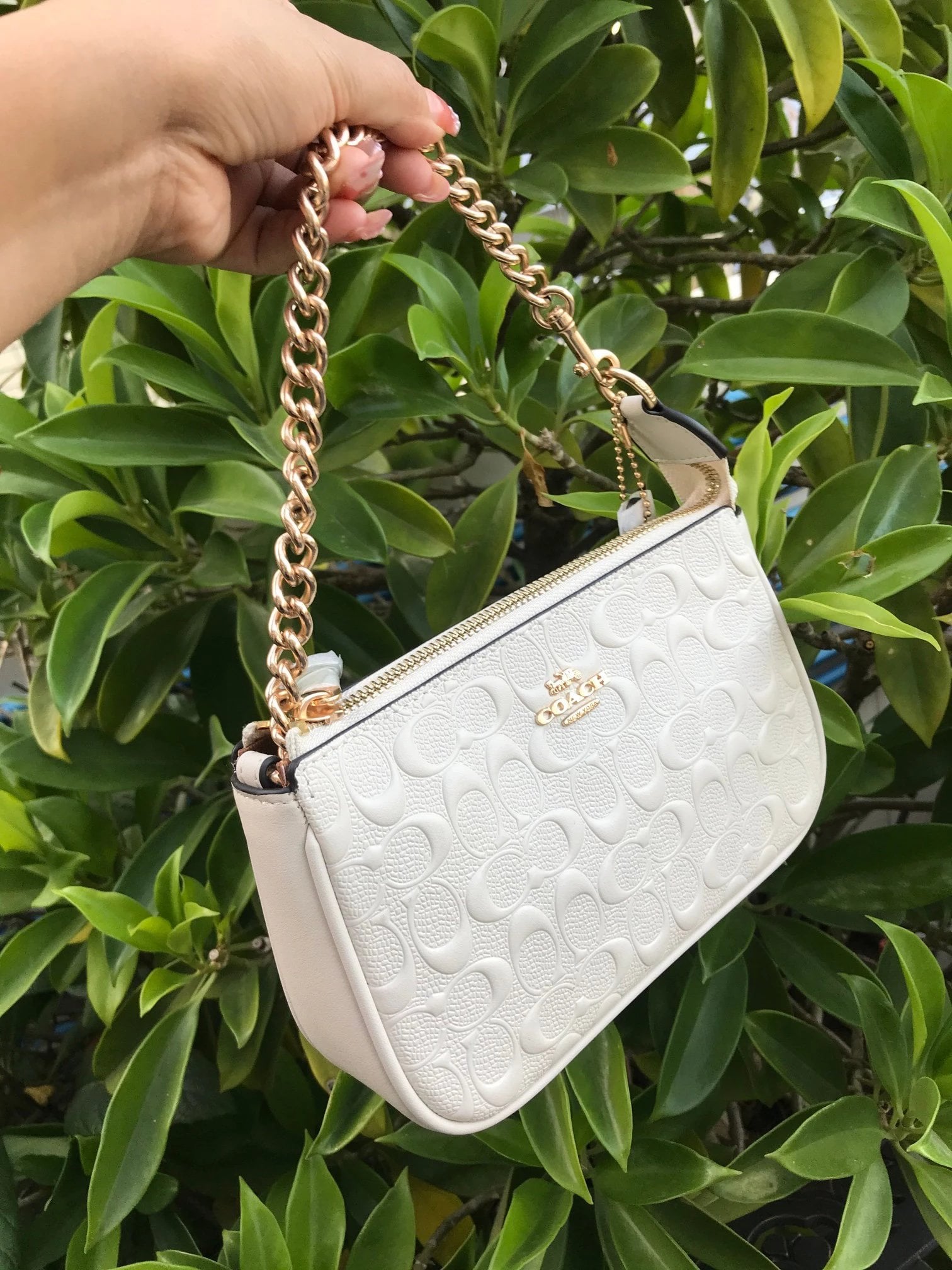 Coach Wristlet White Embossed Leather
