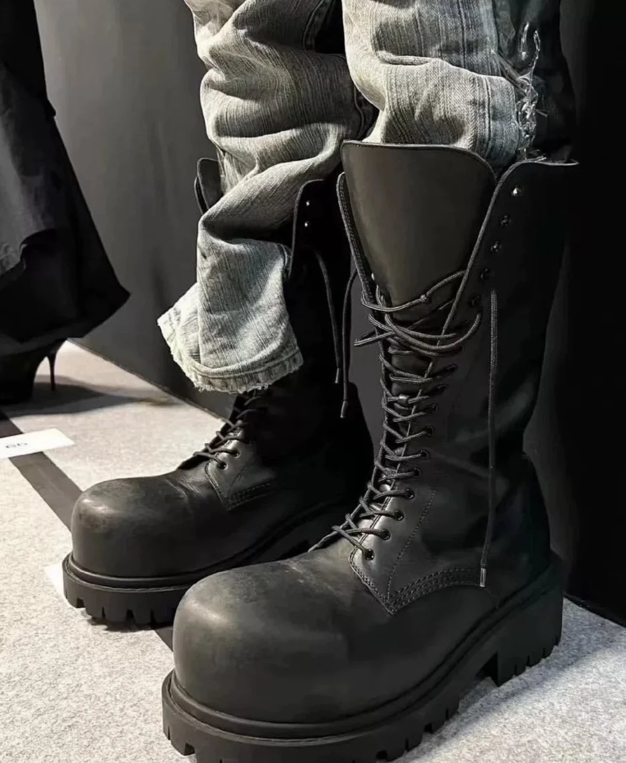 Balenciaga Black Lace Up Platform Boots