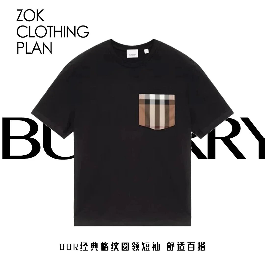 Burberry Black Cotton T-Shirt with Check Pocket