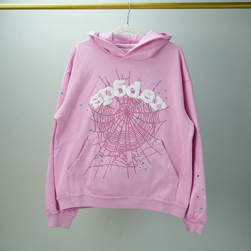 SP5DER Pink Spiderweb Hoodie