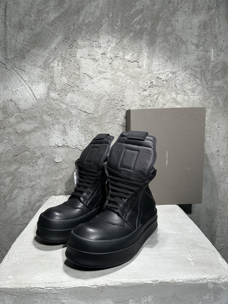 Rick Owens Geobasket Cream Leather High Top Sneakers