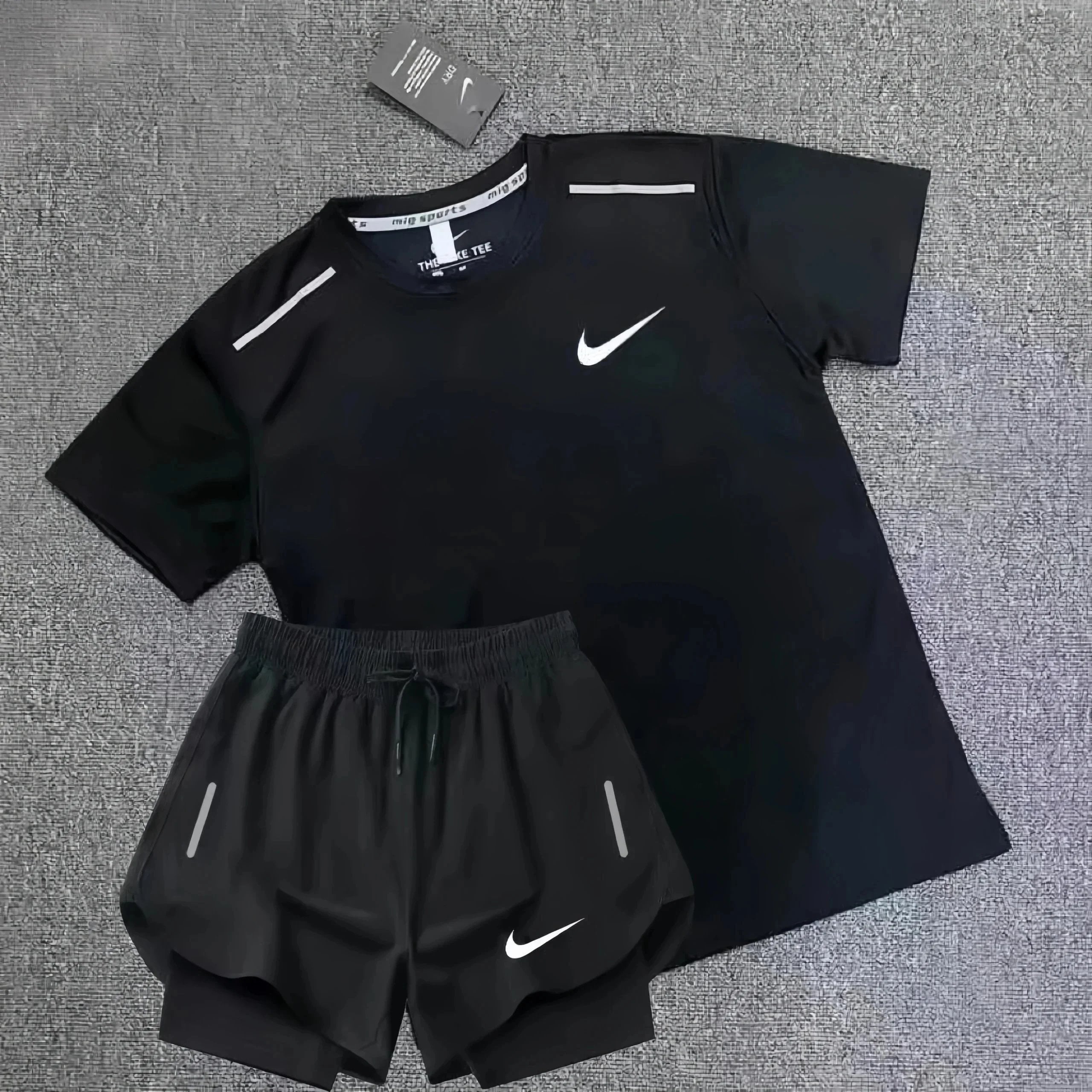 Nike Men's Black Shorts and White T-Shirt Set