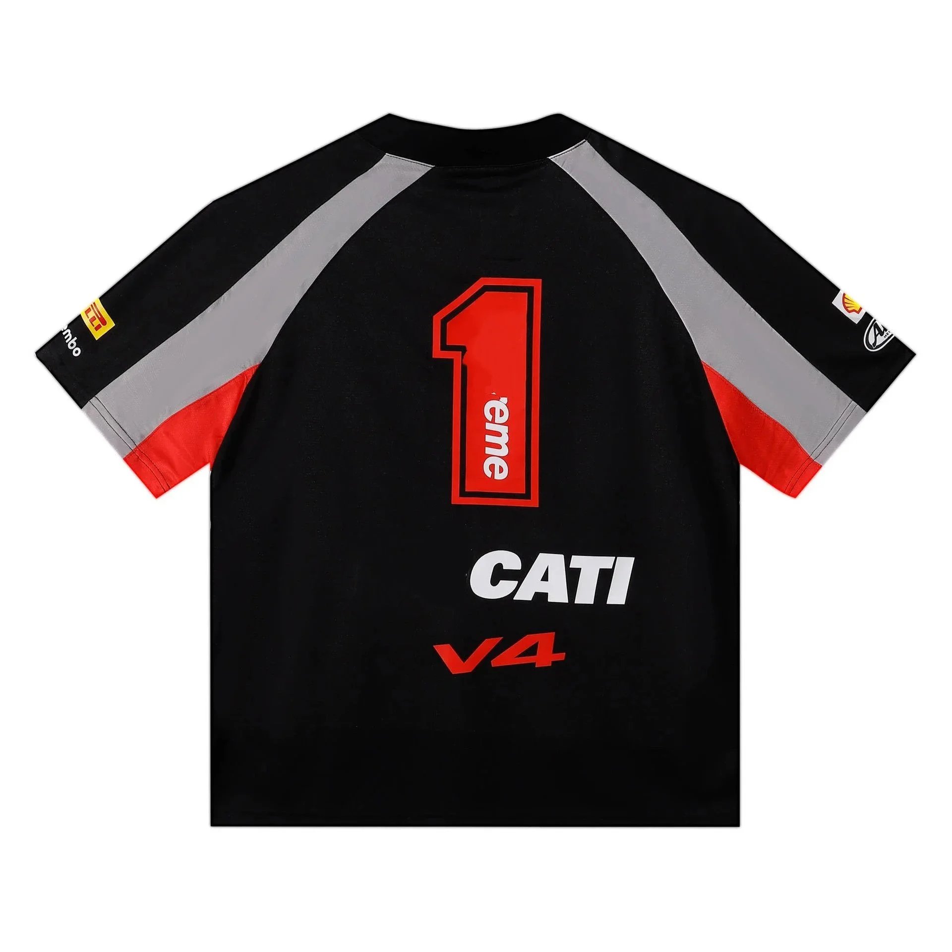 Supreme Ducati V4 Black Red Grey Short Sleeve Shirt